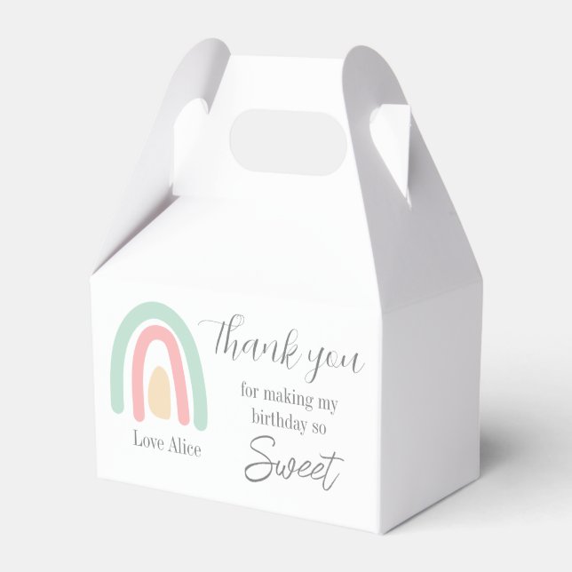 Pastel minty rainbow 1st Birthday  thank you Favour Box (Front Side)