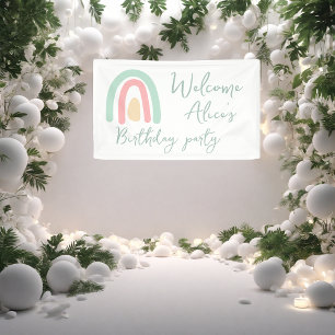 Pastel minty rainbow Baby 1st Birthday Party   Banner