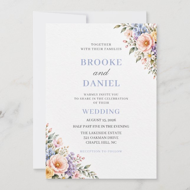 Pastel Mixed Bloom Spring Wedding Invitation (Front)