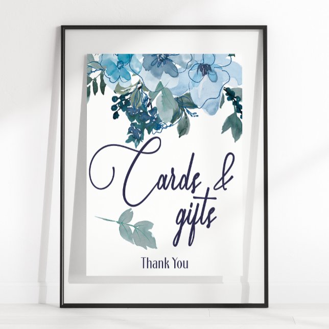 Pastel Modern Blue Roses Floral Card & Gifts Sign (Creator Uploaded)