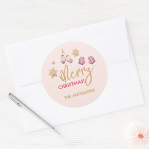 Pastel Modern Christmas Pattern Classic Round Sticker