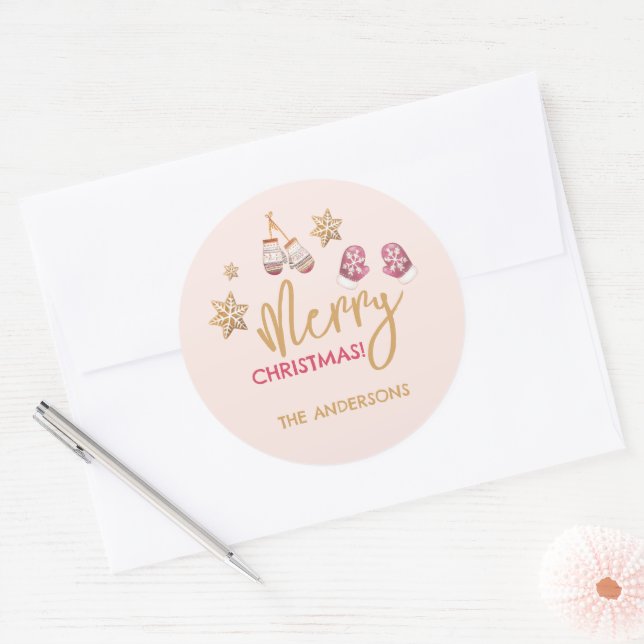 Pastel Modern Christmas Pattern Classic Round Sticker (Envelope)
