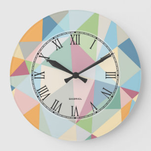 Pastel Modern Colourful Geometric Pattern Large Clock