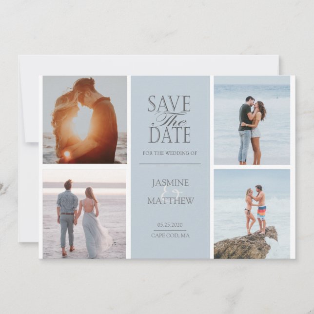 Pastel Modern Four Photo Save The Date Card (Front)