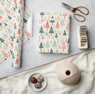 Pastel Modern Geometric Xmas Forest Gift Wrapping Paper
