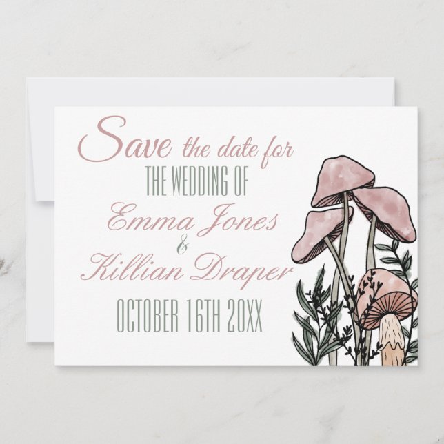 Pastel Modern Mushrooms  Save The Date (Front)