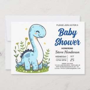 Pastel Modern Online Dinosaur Boy Baby Shower Invitation