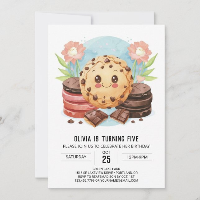 Pastel Modern Watercolor Cookies Birthday Invitation (Front)