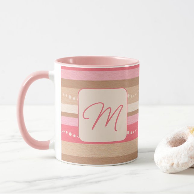Pastel Monogram And Stripes Pattern Mug (With Donut)