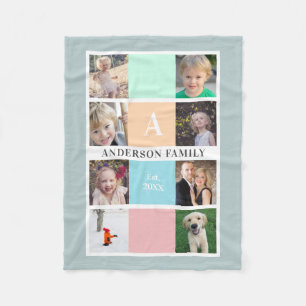 Pastel Monogram Eight Photo Collage Family Name Fleece Blanket