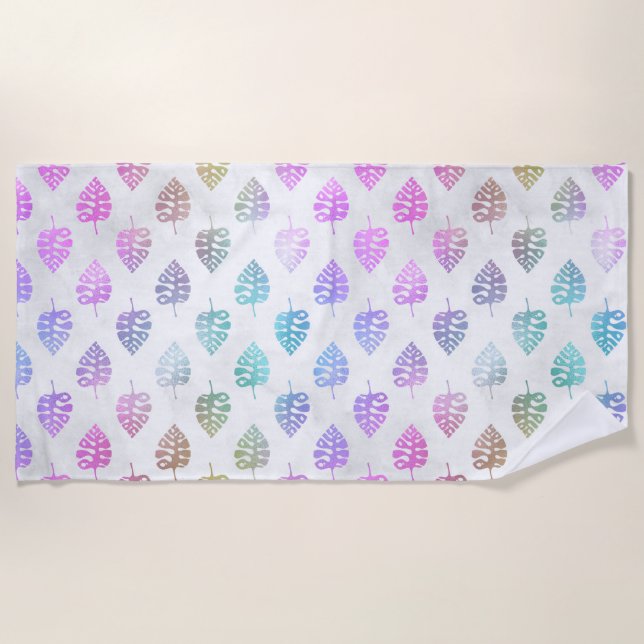 Pastel Monstera Breeze Beach Towel (Front)