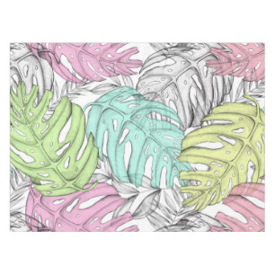 Pastel monstera palm leaf tropical watercolor  tablecloth
