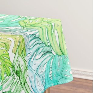Pastel monstera palm leaf tropical watercolor  tablecloth