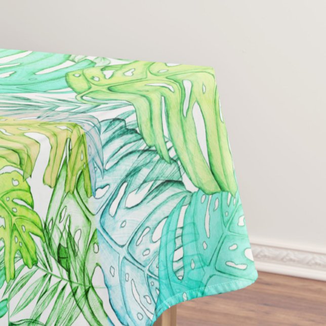 Pastel monstera palm leaf tropical watercolor  tablecloth (Creator Uploaded)