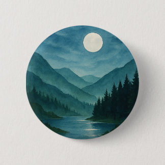 Pastel Moon over Starry Mountain Night 6 Cm Round Badge