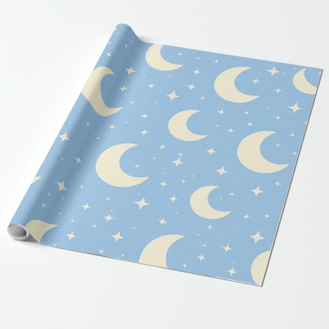 Pastel Moon Stars Baby Wrapping Paper (Unrolled)