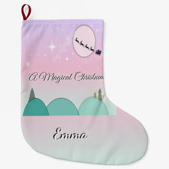 Pastel Moonlit Christmas Name Stocking Glow (Front)