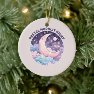 Pastel Moonlit Night – Dreamy Crescent Moon Ceramic Ornament