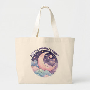 Pastel Moonlit Night – Dreamy Crescent Moon Large Tote Bag