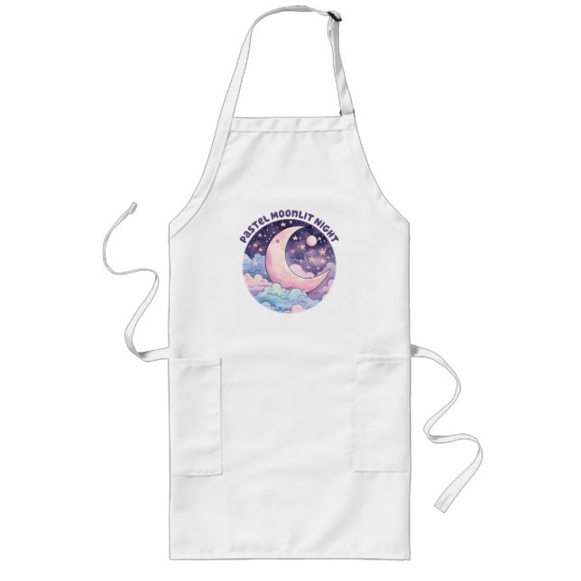 Pastel Moonlit Night – Dreamy Crescent Moon Long Apron (Front)