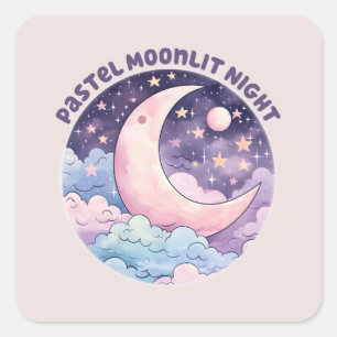 Pastel Moonlit Night – Dreamy Crescent Moon Square Sticker
