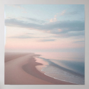 Pastel Morning Beach Poster, Peaceful Ocean Shore  Poster