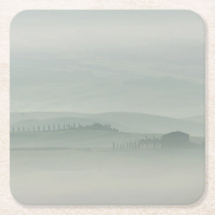 Pastel morning in foggy Tuscany Square Paper Coaster