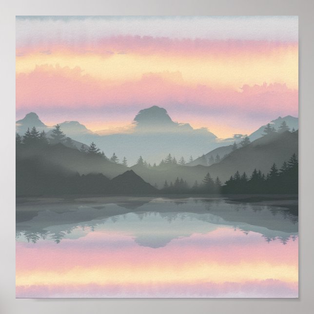 Pastel Mountain Reflection Poster (Front)
