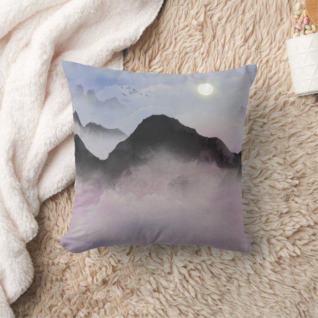Pastel Mountain Silhouettes | Minimalist Nature  Cushion (Blanket)