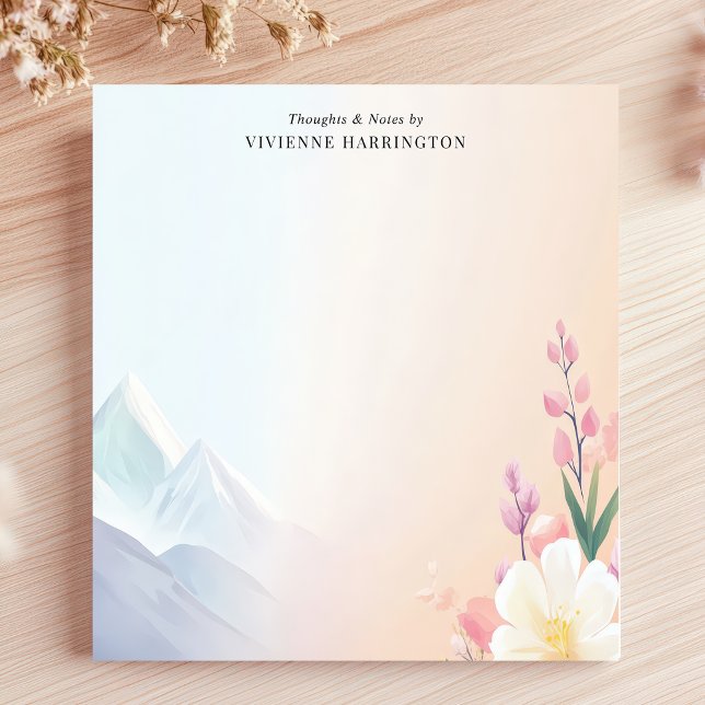 Pastel Mountains Floral Scenery Personalised Name Notepad (Creator Uploaded)