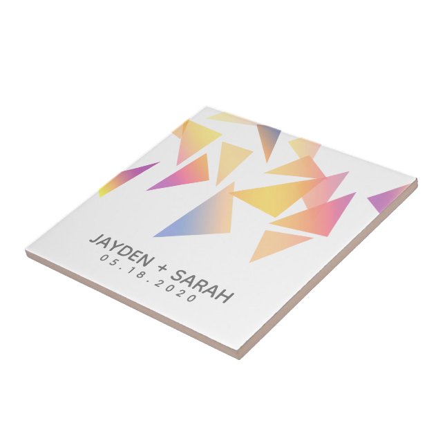 Pastel Multi-Coloured Confetti White Wedding Ceramic Tile (Side)