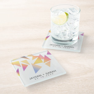 Pastel Multi-Coloured Confetti White Wedding Glass Coaster