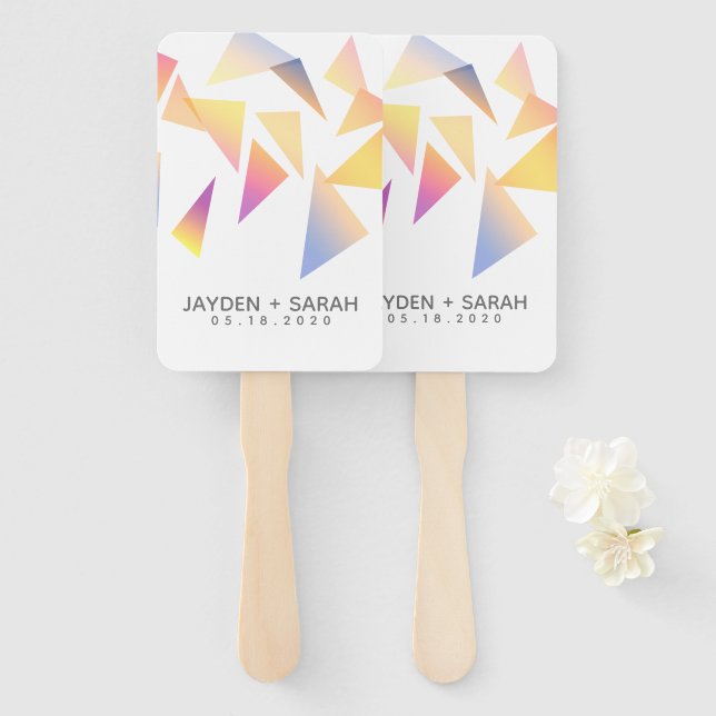 Pastel Multi-Coloured Confetti White Wedding Hand Fan (Front and Back)