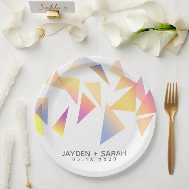 Pastel Multi-Coloured Confetti White Wedding Paper Plate (Wedding)