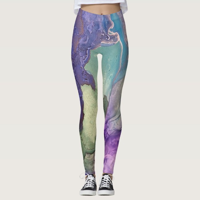 Pastel Multicolor Alcohol Ink Liquid Abstract Art Leggings (Front)