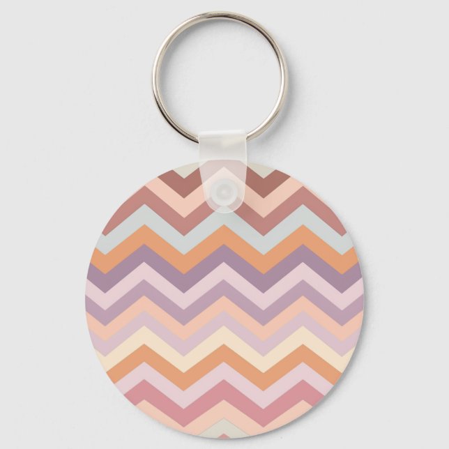Pastel Multicolor Chevron Zigzag Boho Geometric Key Ring (Front)