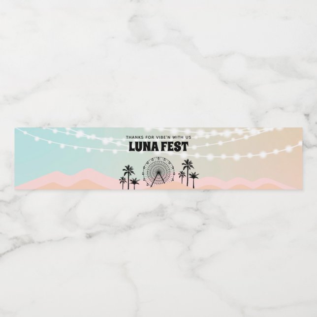 Pastel Music Festival Birthday Water Bottle Label (Single Label)