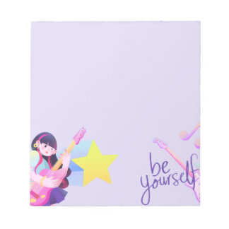 Pastel Music-Themed with Star & Cute Girl Notepad