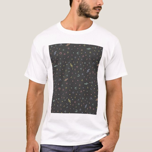 Pastel Musical Notes and Symbols Pattern T-Shirt (Front)