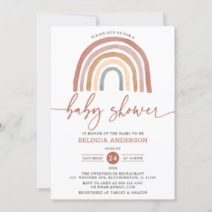 Pastel  Muted Tones Boho Rainbow Baby Shower Invit Invitation