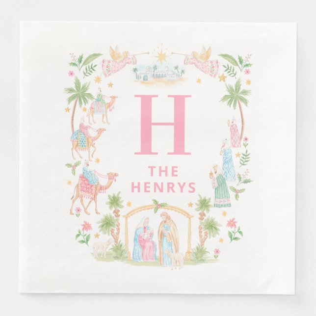 Pastel Nativity Monogram Napkin (Front)
