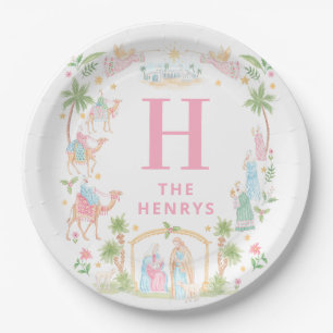 Pastel Nativity Monogram Paper Plate