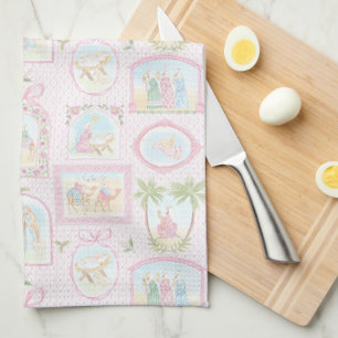 Pastel Nativity Scenes Christmas Tea Towel