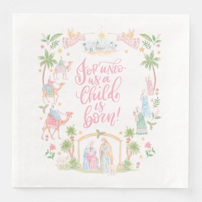 Pastel Nativity | Unto Us a Child is Born Napkin (Front)