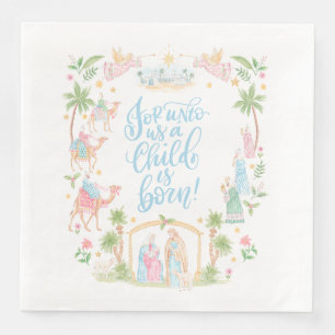 Pastel Nativity Unto Us a Child is Born Napkin