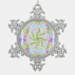 Pastel Nature Mandala Art Snowflake Pewter Christmas Ornament