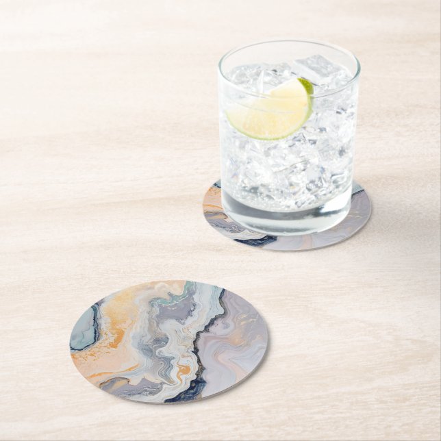 Pastel Nature Marble Pattern Round Paper Coaster (Insitu)