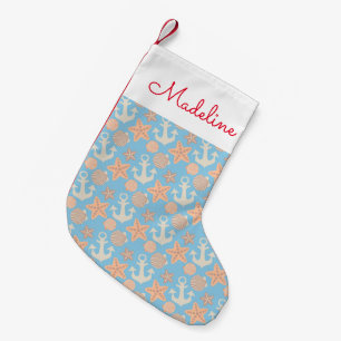 Pastel Nautical Pattern Add Your Name Small Christmas Stocking