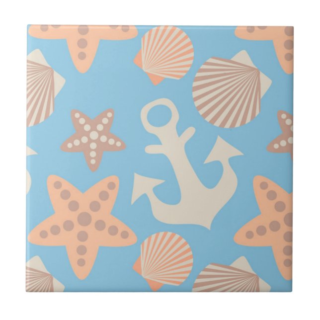 Pastel Nautical Pattern Ceramic Tile (Front)