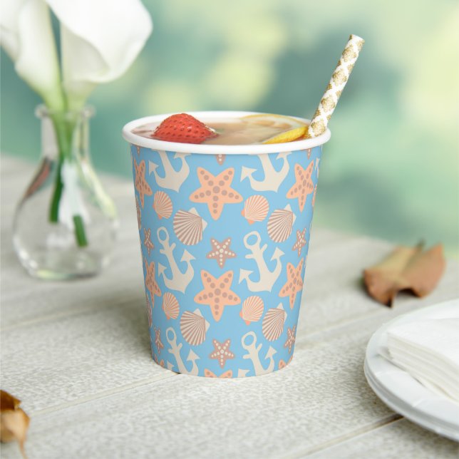 Pastel Nautical Pattern Paper Cups (Insitu)